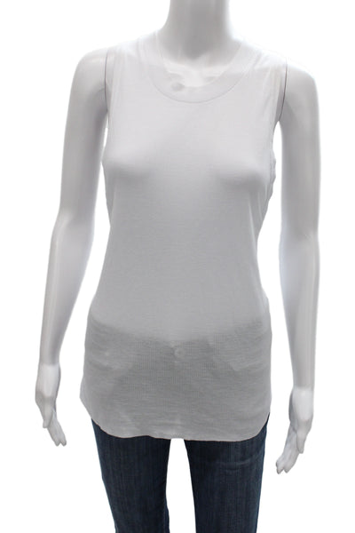 Alo Womens Basic Ribbed White Sleeveless Round Neck Tank Size M
