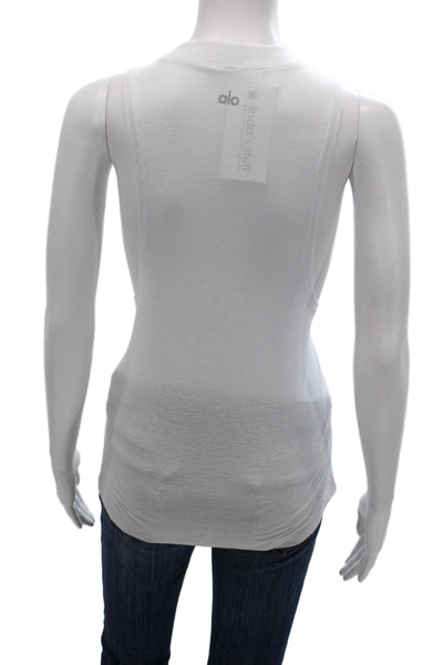 Alo Womens Basic Ribbed White Sleeveless Round Neck Tank Size M