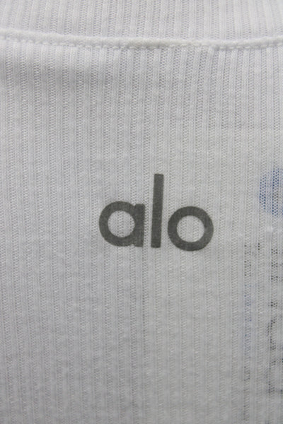 Alo Womens Basic Ribbed White Sleeveless Round Neck Tank Size M