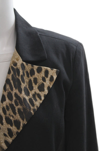 Class Roberto Cavalli Viscose Blend Leather Detail Leopard Blazer Black Size 10