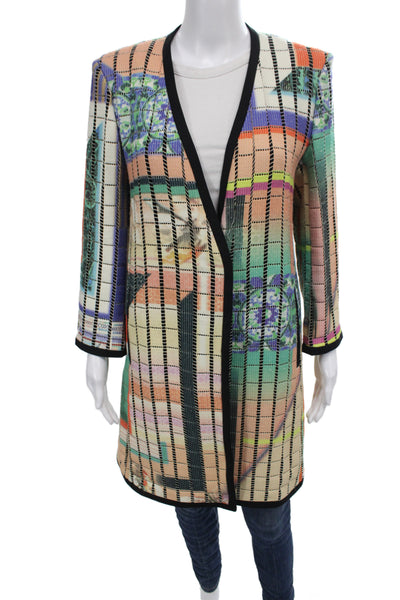 Etro Women Multicolor Geometric Linen Kimono Jacket Bohemian Long Sleeve Size M