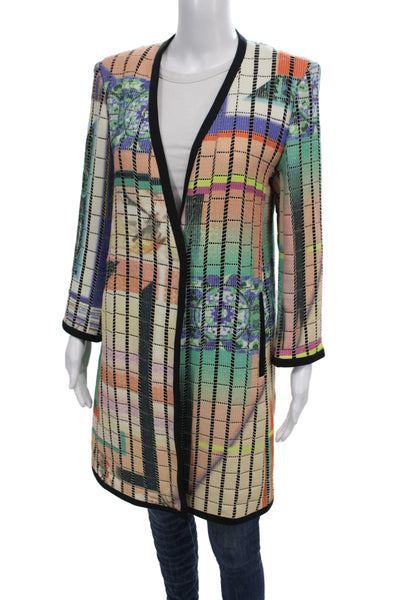Etro Women Multicolor Geometric Linen Kimono Jacket Bohemian Long Sleeve Size M