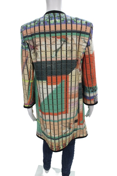 Etro Women Multicolor Geometric Linen Kimono Jacket Bohemian Long Sleeve Size M