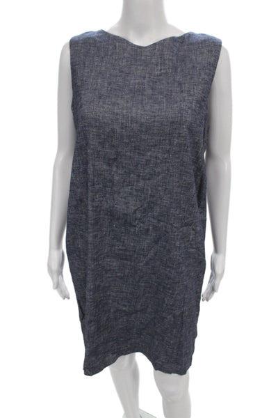 Theory Womens Shift Dress Blue Sleeveless Round Neck Linen Size 6