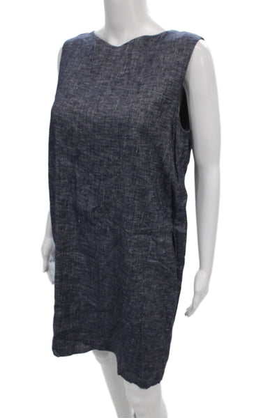 Theory Womens Shift Dress Blue Sleeveless Round Neck Linen Size 6