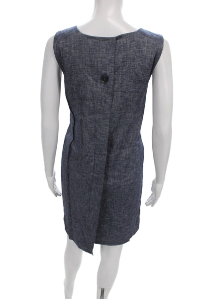 Theory Womens Shift Dress Blue Sleeveless Round Neck Linen Size 6