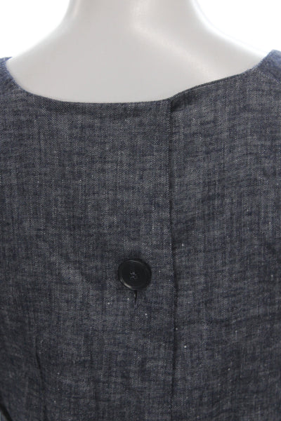 Theory Womens Shift Dress Blue Sleeveless Round Neck Linen Size 6