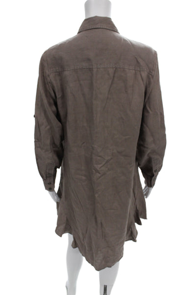 Finley Womens Tunic Button-Up Brown Linen Long Sleeve Size S