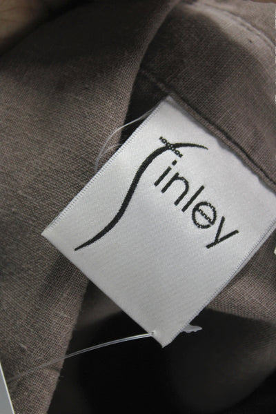Finley Womens Tunic Button-Up Brown Linen Long Sleeve Size S