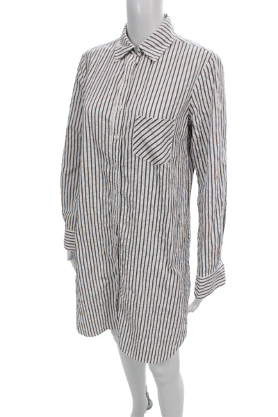 Finley Womens Button Up Tunic Brown Striped Collared Long Sleeve Size S