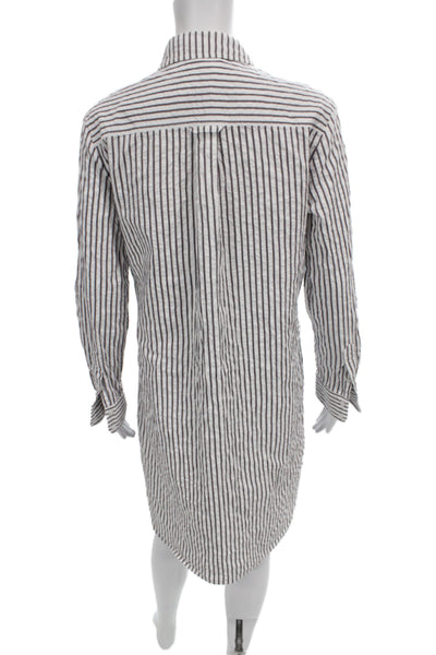 Finley Womens Button Up Tunic Brown Striped Collared Long Sleeve Size S