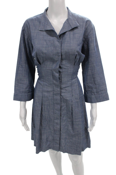 Finley Women Shirt Dress Blue Cotton Collared Button 3/4 Sleeve Size S