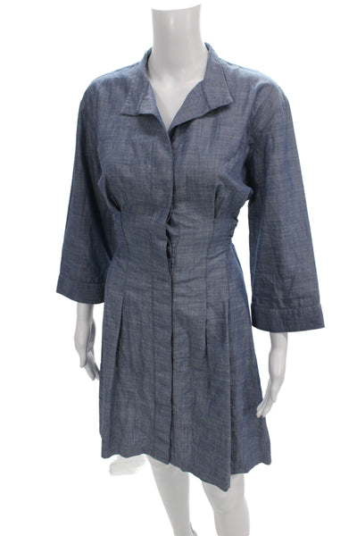 Finley Women Shirt Dress Blue Cotton Collared Button 3/4 Sleeve Size S