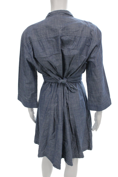 Finley Women Shirt Dress Blue Cotton Collared Button 3/4 Sleeve Size S