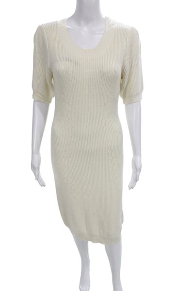 Kenneth Cole New York Womens Sweater Dress Ivory Scoop Neck Short Sleeve Size M