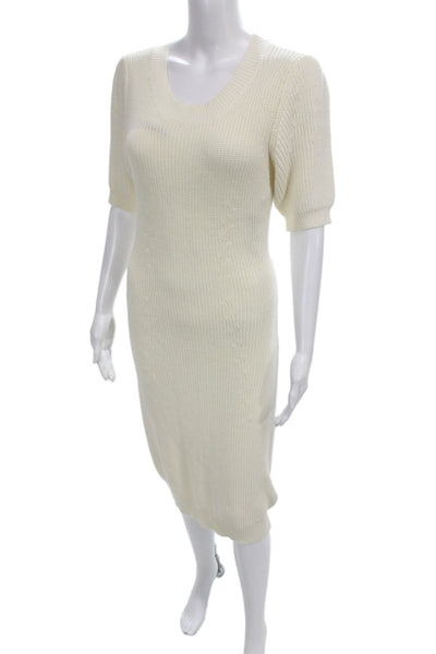 Kenneth Cole New York Womens Sweater Dress Ivory Scoop Neck Short Sleeve Size M