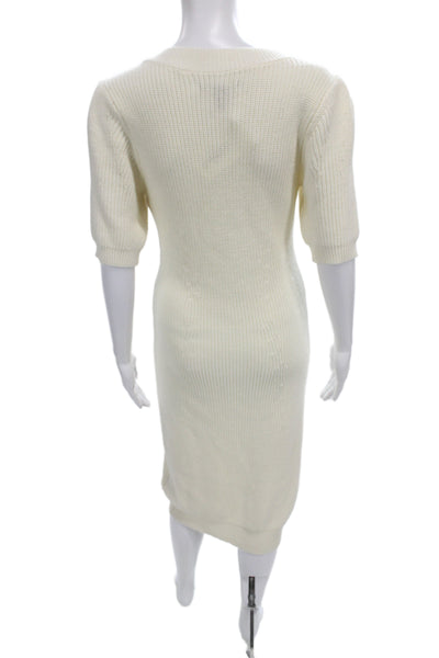 Kenneth Cole New York Womens Sweater Dress Ivory Scoop Neck Short Sleeve Size M