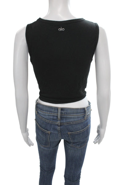 Alo Yoga Womens Black Cropped Tank Athleisure Sleeveless Pullover Size S