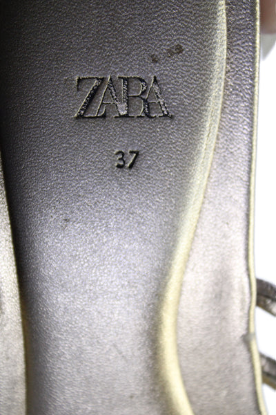 Zara Womens Metallic Strappy Sandals Gold Size 37 7