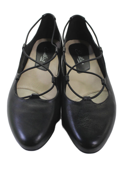 Earthies® Womens Leather Strappy Ballet Flats Black Size 10