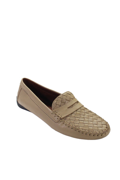 Robert Zur Womens Leather Woven Slide On Loafers Beige Size 11 Medium