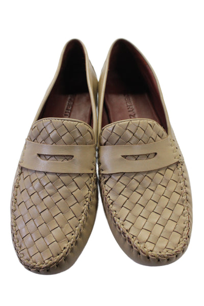 Robert Zur Womens Leather Woven Slide On Loafers Beige Size 11 Medium