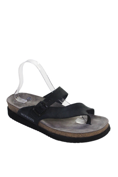 Mephisto Womens Suede Thong Buckle Slide On Sandals Black Size 41 11