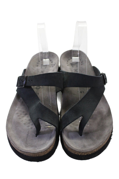 Mephisto Womens Suede Thong Buckle Slide On Sandals Black Size 41 11