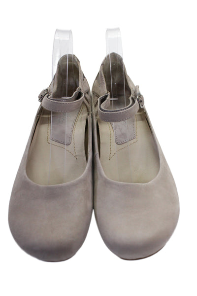 Earthies® Womens Suede Ankle Strap Ballet Flats Taupe Beige Size 10 B
