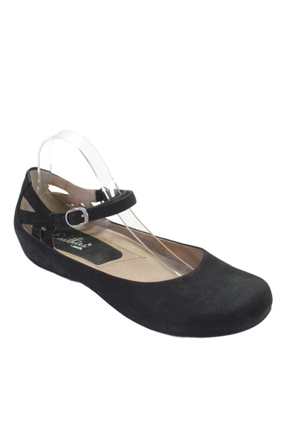 Earthies® Womens Suede Ankle Strap Capri Ballet Flats Black Size 11 B