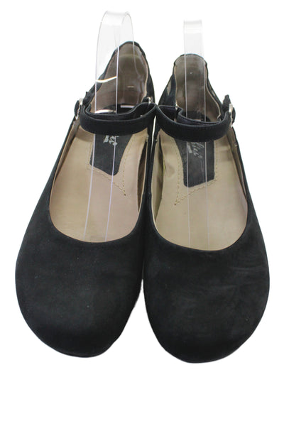 Earthies® Womens Suede Ankle Strap Capri Ballet Flats Black Size 11 B