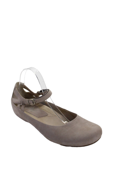 Earthies® Womens Suede Ankle Strap Capri Ballet Flats Beige Size 11 B
