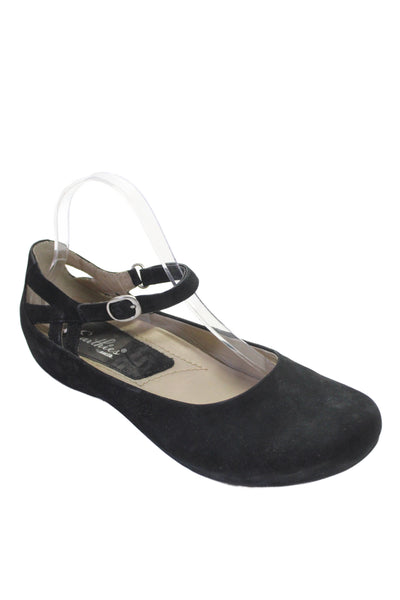 Earthies® Womens Suede Ankle Strap Capri Ballet Flats Black Size 10 B