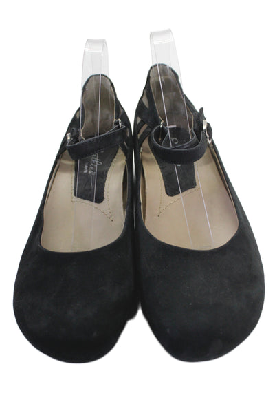 Earthies® Womens Suede Ankle Strap Capri Ballet Flats Black Size 10 B
