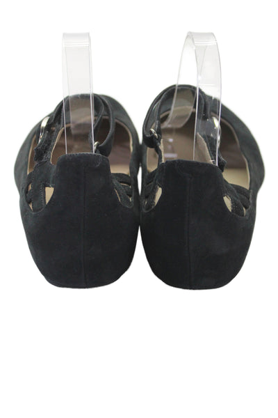 Earthies® Womens Suede Ankle Strap Capri Ballet Flats Black Size 10 B