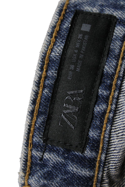 Zara Women Blue Mom Jeans Cotton Mid Rise 26in Inseam Size 4