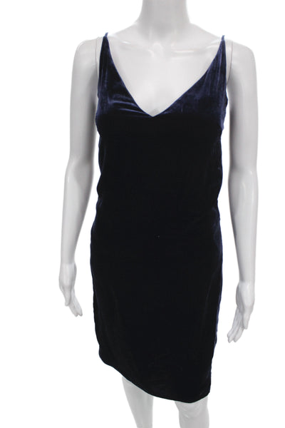 L'Agence Womens Blue Velvet V-Neck Slip Dress Sleeveless Zip Short Size XS
