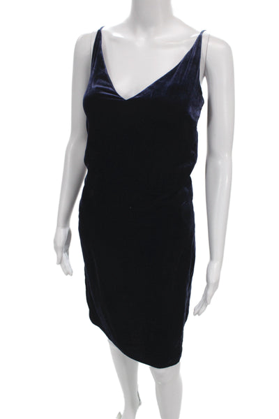 L'Agence Womens Blue Velvet V-Neck Slip Dress Sleeveless Zip Short Size XS