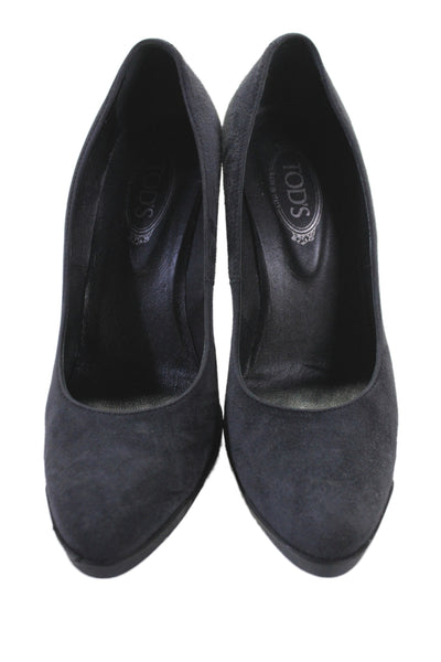 Tods Womens Suede Round Toe Slip On Heels Navy Size 36 6