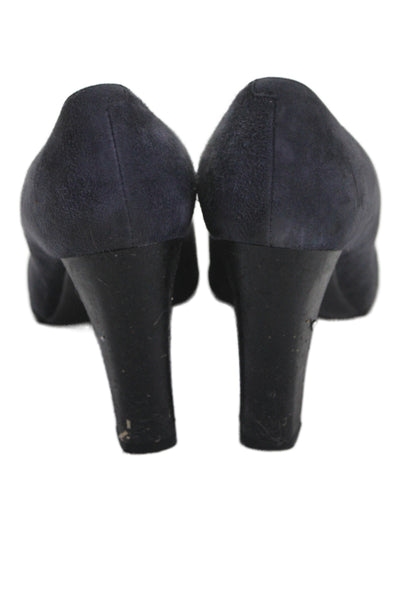 Tods Womens Suede Round Toe Slip On Heels Navy Size 36 6