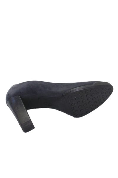 Tods Womens Suede Round Toe Slip On Heels Navy Size 36 6