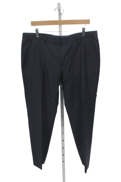 Boss Hugo Boss Mens Dress Pants Blue Plaid Virgin Wool Size 36