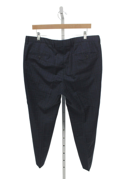 Boss Hugo Boss Mens Dress Pants Blue Plaid Virgin Wool Size 36
