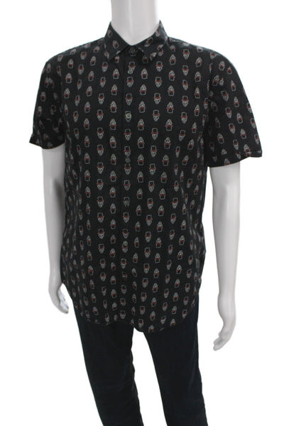 John Varvatos Star USA Men Button-Down Black Skull Graphic Size L
