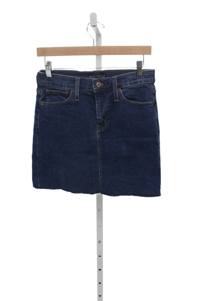 J Crew Women Mini Skirt Blue Cotton Button Solid Size 0