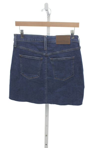 J Crew Women Mini Skirt Blue Cotton Button Solid Size 0