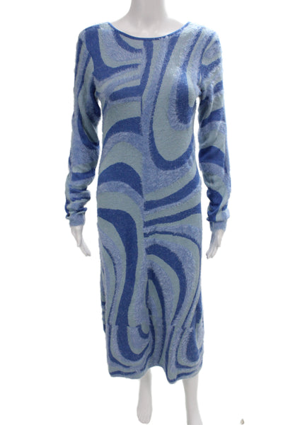 House Of Sunny Womens Bodycon Midi Dress Blue Scoop Neck Longsleeve Size 6
