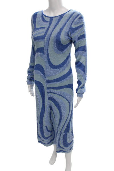 House Of Sunny Womens Bodycon Midi Dress Blue Scoop Neck Longsleeve Size 6