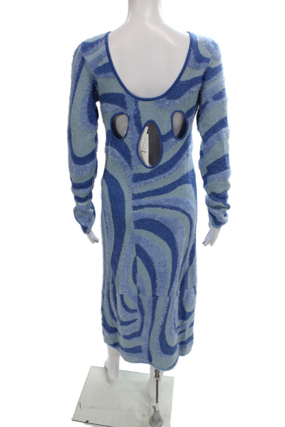 House Of Sunny Womens Bodycon Midi Dress Blue Scoop Neck Longsleeve Size 6