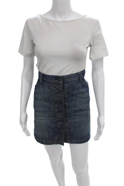RVCA Womens Denim Mini Skirt Blue Button Casual Size 29